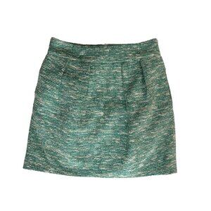 ZARA XS Tweed Green & White Textured Tweed Mini Skirt